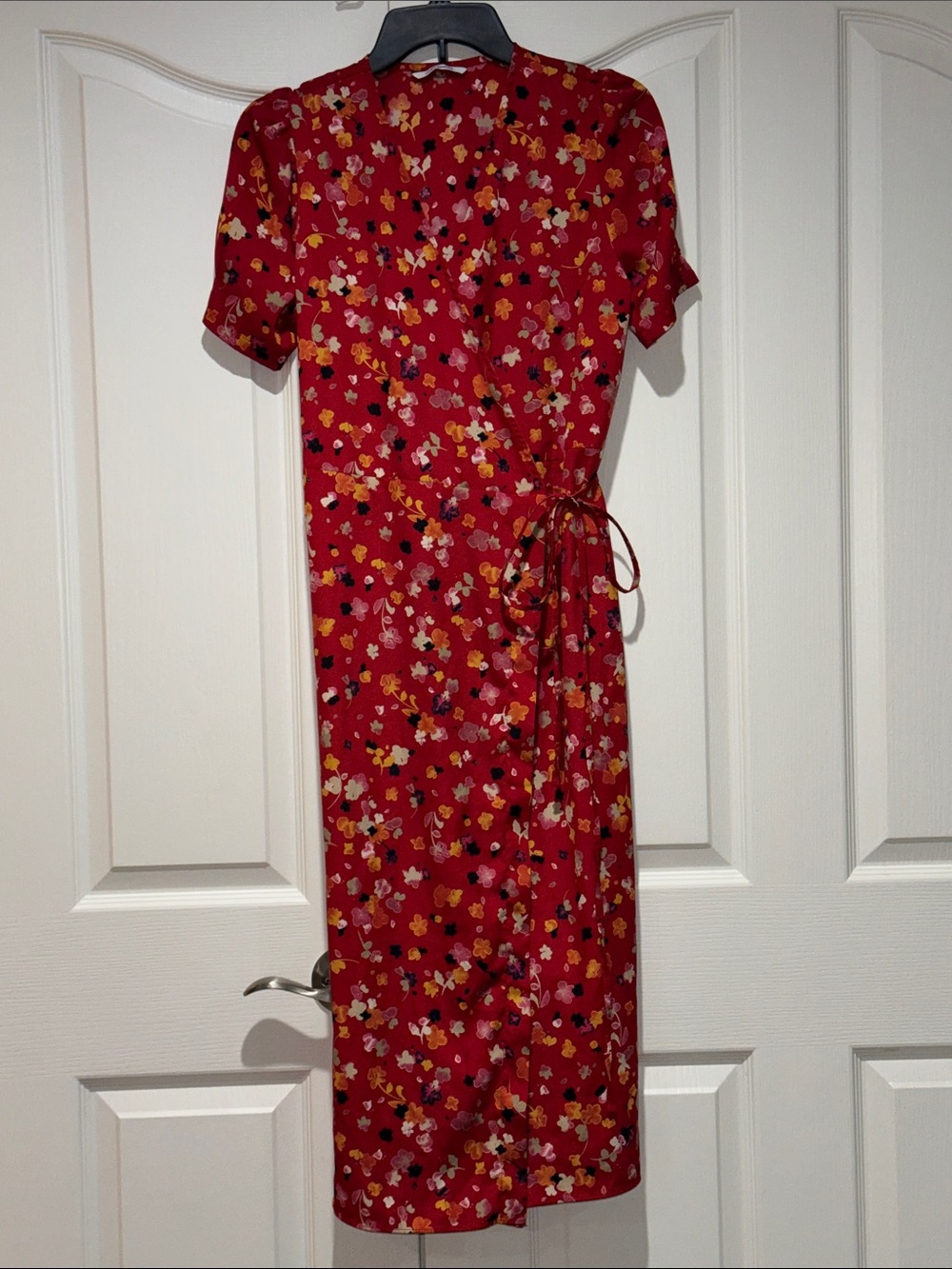 Skinnypig Red Floral Midi Wrap Dress Réalisation Par Teale Style Medium
